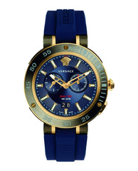 Versace V Extreme Chronograph Blue & Gold Tone Dial Blue Rubber Strap Watch for Men - VCN010017 Watches Versace   