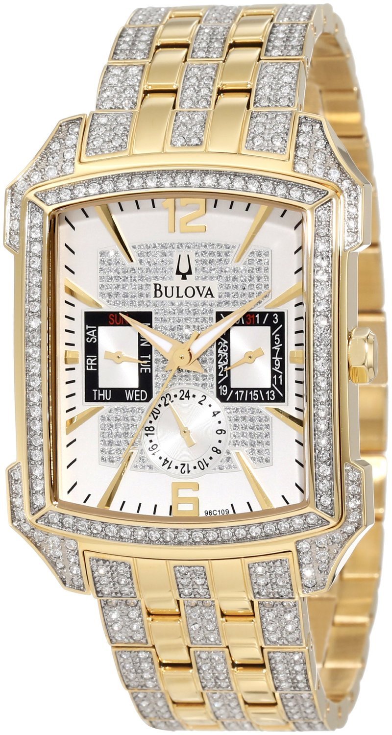 Bulova Crystal Chronograph White Dial Two Tone Steel Strap Watch for Men - 98C109 Watches Bulova   