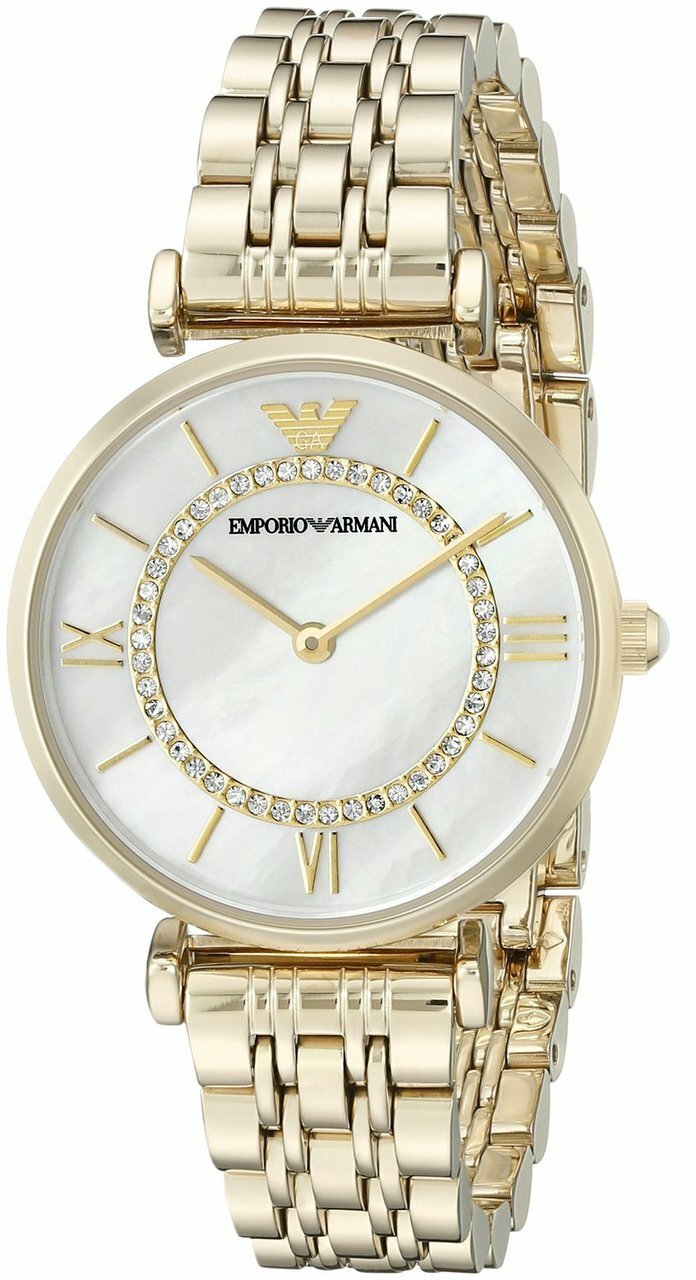 Emporio Armani Gianni T Bar White Mother of Pearl Dial Gold Stainless Steel Watch For Women - AR1907 Watches Emporio Armani   