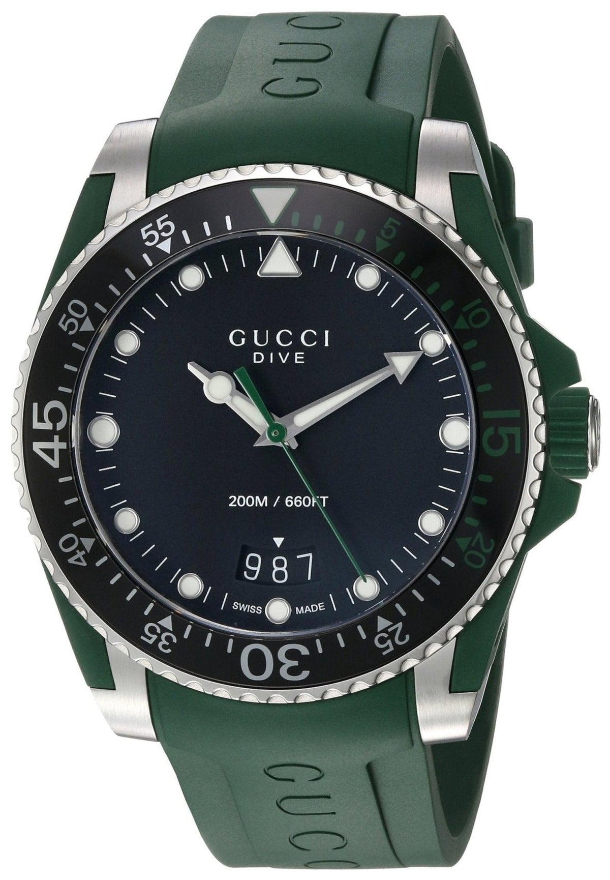 Gucci Dive Black Dial Green Rubber Strap Watch For Men - YA136310 Watches Gucci   