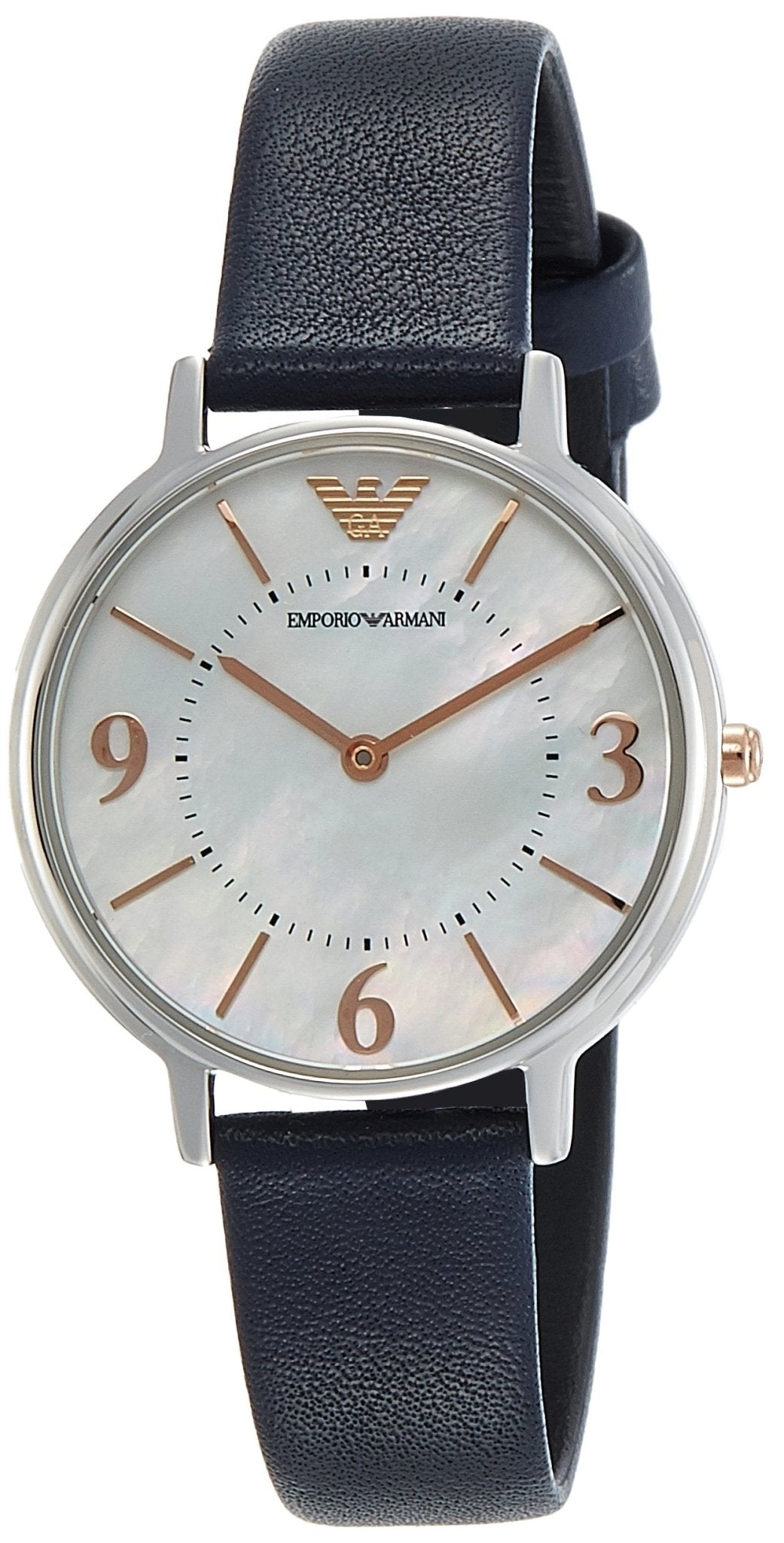 Emporio Armani Kappa White Mother of Pearl Dial Black Leather Strap Watch For Women - AR2509 Watches Emporio Armani   