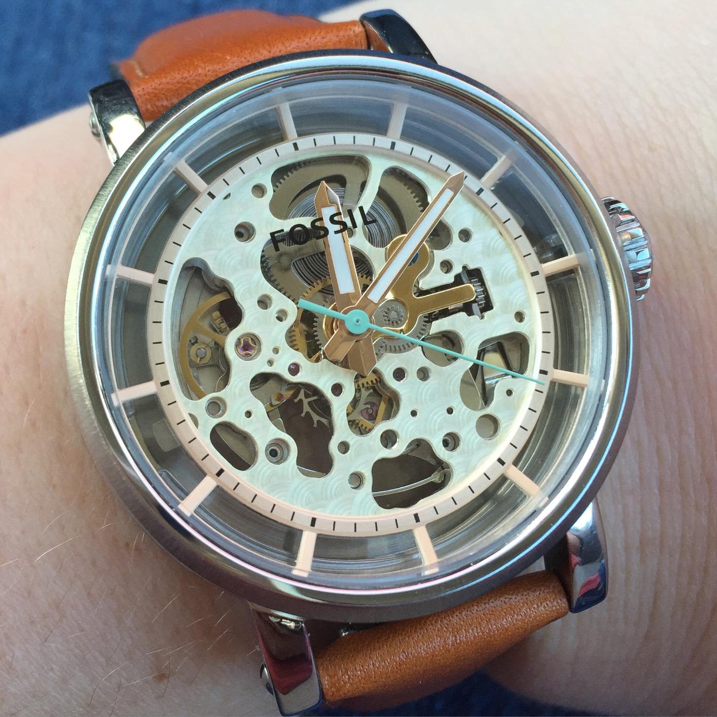 Fossil Boyfriend Automatic Skeleton Silver Dial Brown Leather Strap Watch for Women - ME3109 Watches Fossil   