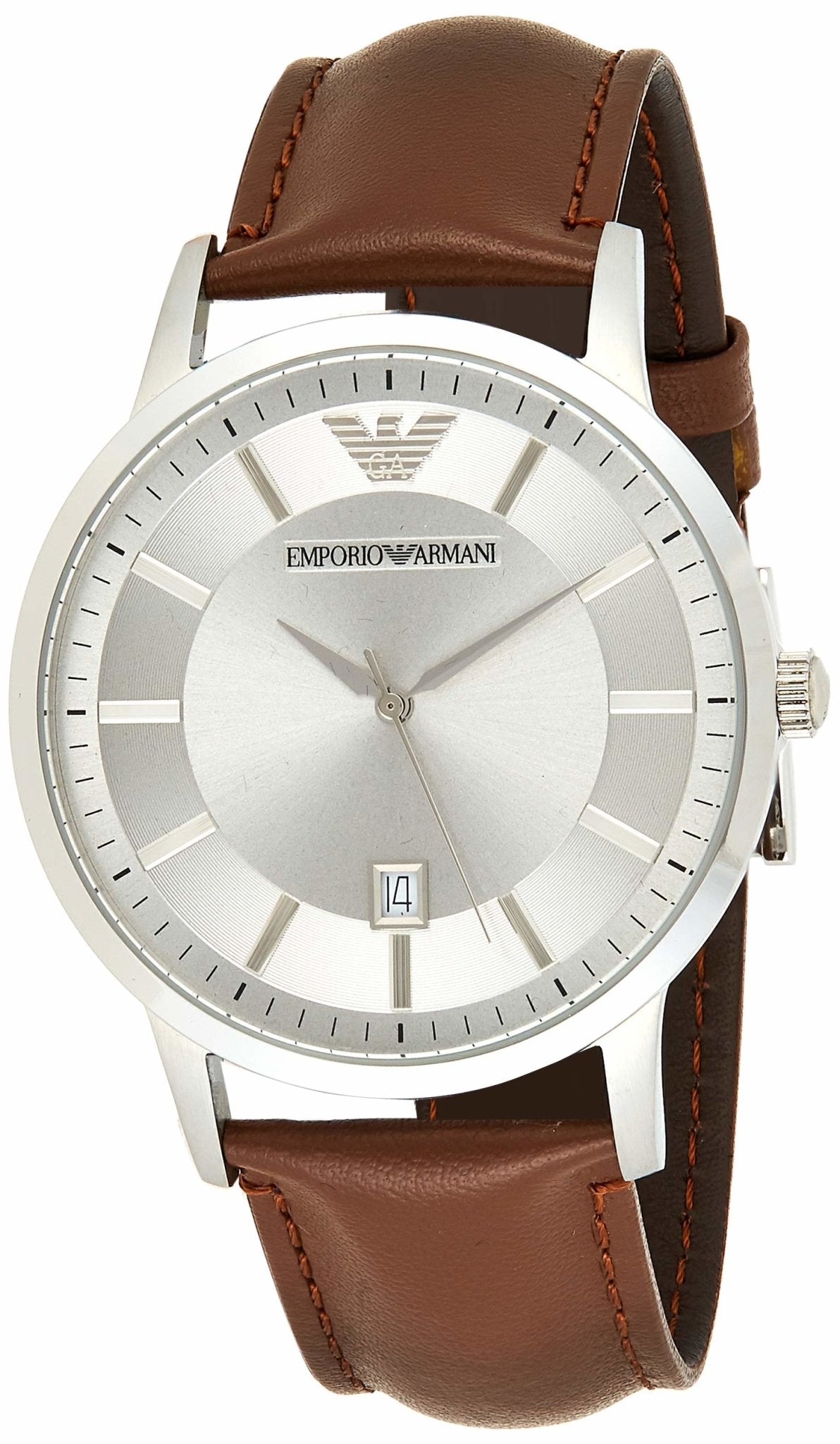 Emporio Armani Renato Silver Dial Brown LeatherStrap Watch For Men - AR2463 Watches Emporio Armani   