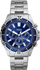 Fossil Garrett Chronograph Blue Dial Silver Steel Strap Watch for Men - FS5623 Watches Fossil   