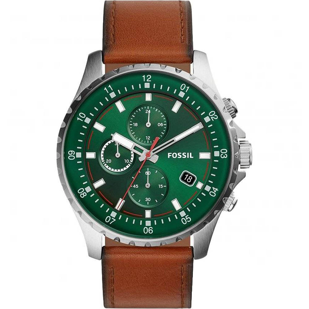 Fossil Dillinger Luggage Chronograph Green Dial Brown Leather Strap Watch for Men - FS5734 Watches Fossil   