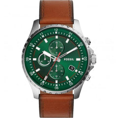 Fossil Dillinger Luggage Chronograph Green Dial Brown Leather Strap Watch for Men - FS5734 Watches Fossil   