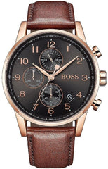 Hugo Boss Navigator Grey Dial Brown Leather Strap Watch for Men - 1513496 Watches Hugo Boss   