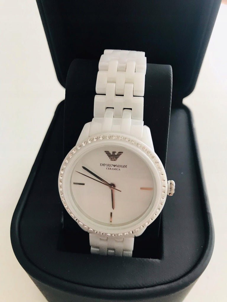 Emporio Armani Ceramic White Dial White Ceramic Bracelet Watch For Women - AR1477 Watches Emporio Armani   