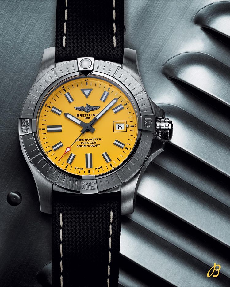 Breitling Avenger Automatic 45mm Seawolf Yellow Dial Black Nylon Strap Watch for Men - A17319101/1X2 Watches Breitling   