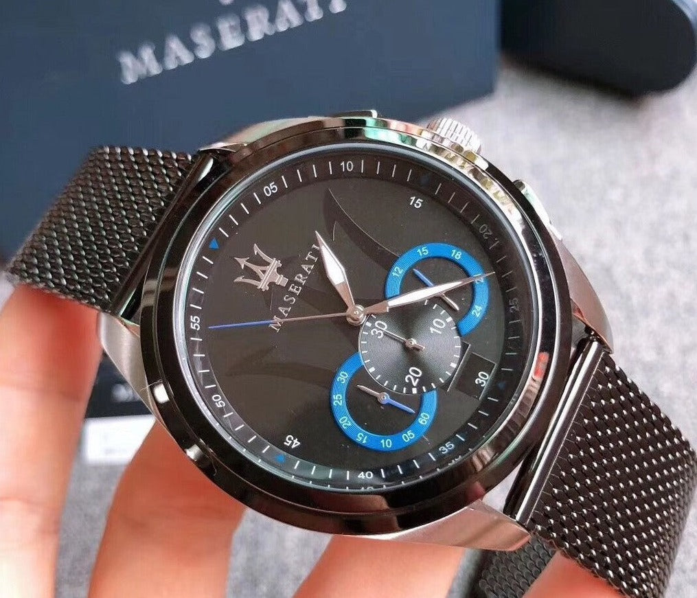 Maserati Traguardo Chronograph Black Dial Mesh Bracelet Watch For Men - R8873612006 Watches Maserati   