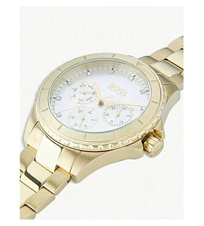 Hugo Boss Premiere White Dial Gold Steel Strap Watch for Women - 1502445 Watches Hugo Boss   