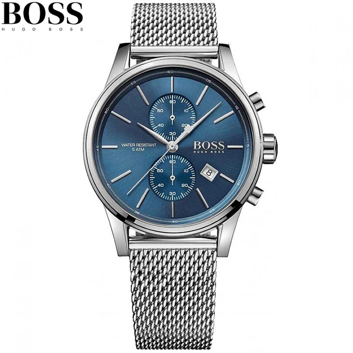 Hugo Boss Jet Blue Dial Gunmetal Mesh Bracelet Watch for Men  - 1513677 Watches Hugo Boss   