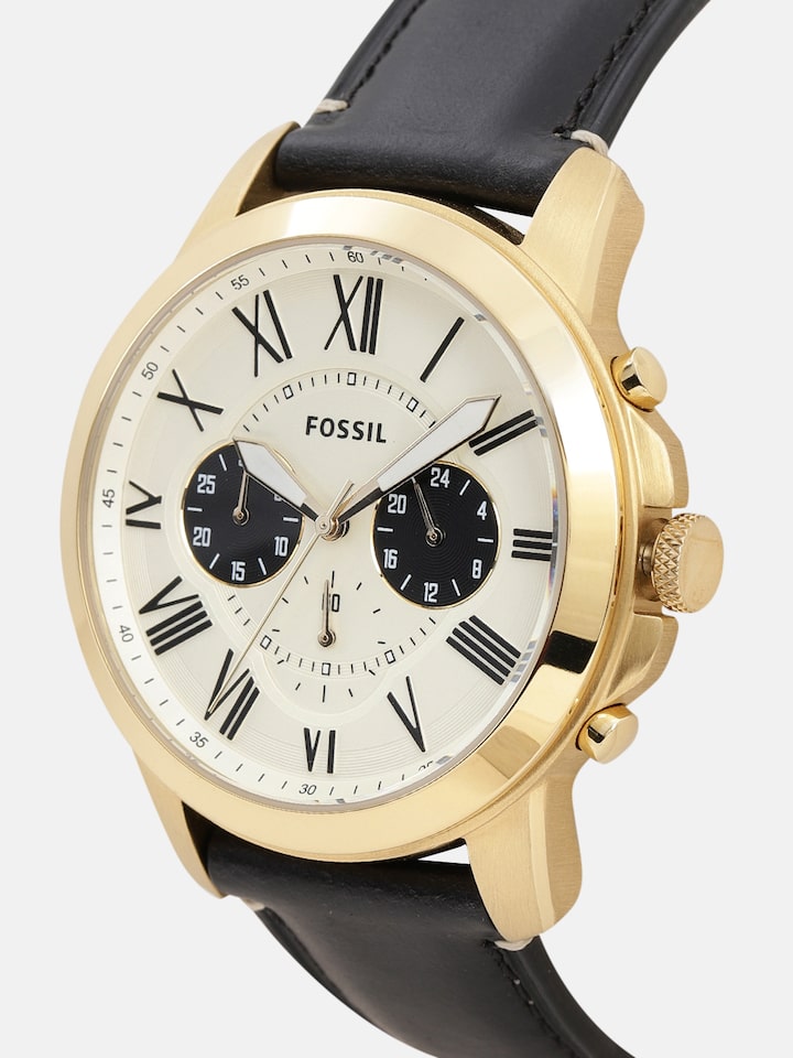 Fossil Grant Chronograph White Dial Black Leather Strap Watch for Men - FS5272 Watches Fossil   