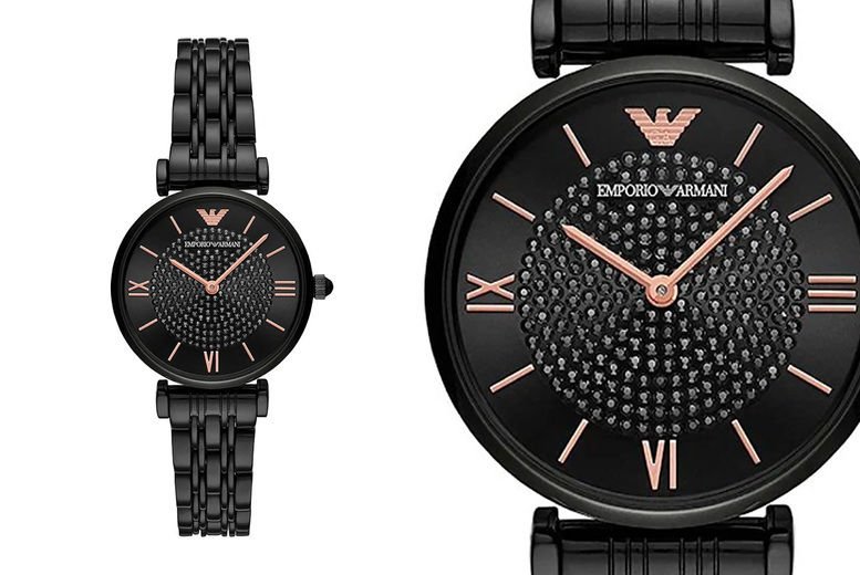 Emporio Armani Gianni T Bar All Black Diamond Dial Watch For Women - AR11245 Watches Emporio Armani   