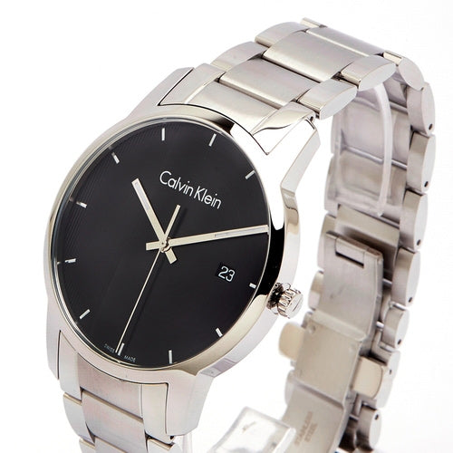 Calvin Klein City Chronograph Black Dial Silver Steel Strap Watch for Men - K2G2G14Y Watches Calvin Klein   