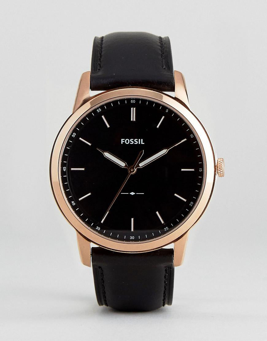 Fossil The Minimalist Black Dial Black Leather Strap Watch for Men - FS5376 Watches Fossil   