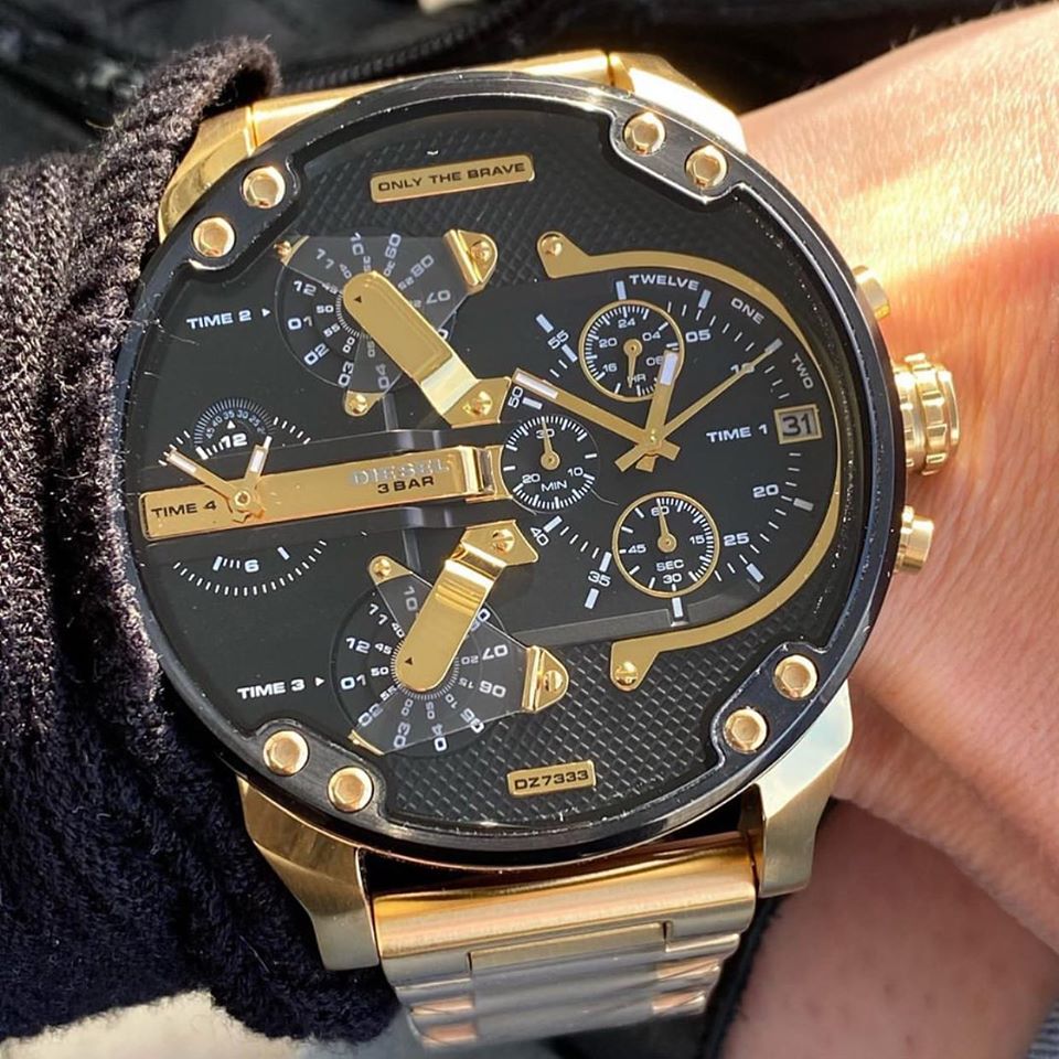 Diesel Mr Daddy 2.0 Black Dial Gold Stainless Steel Watch For Men - DZ7333 Watches Diesel   