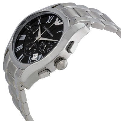 Emporio Armani Valente Chronograph Black Dial Silver Stainless Steel Watch For Men - AR0673 Watches Emporio Armani   