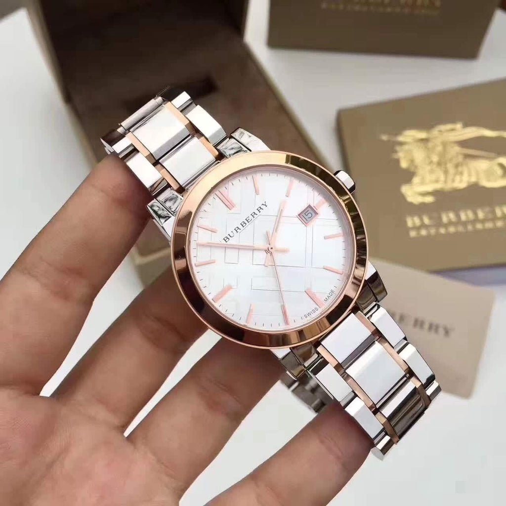 Burberry The City White Dial Two Tone Stainless Steel Strap Watch for Women - BU9006 Watches Burberry   