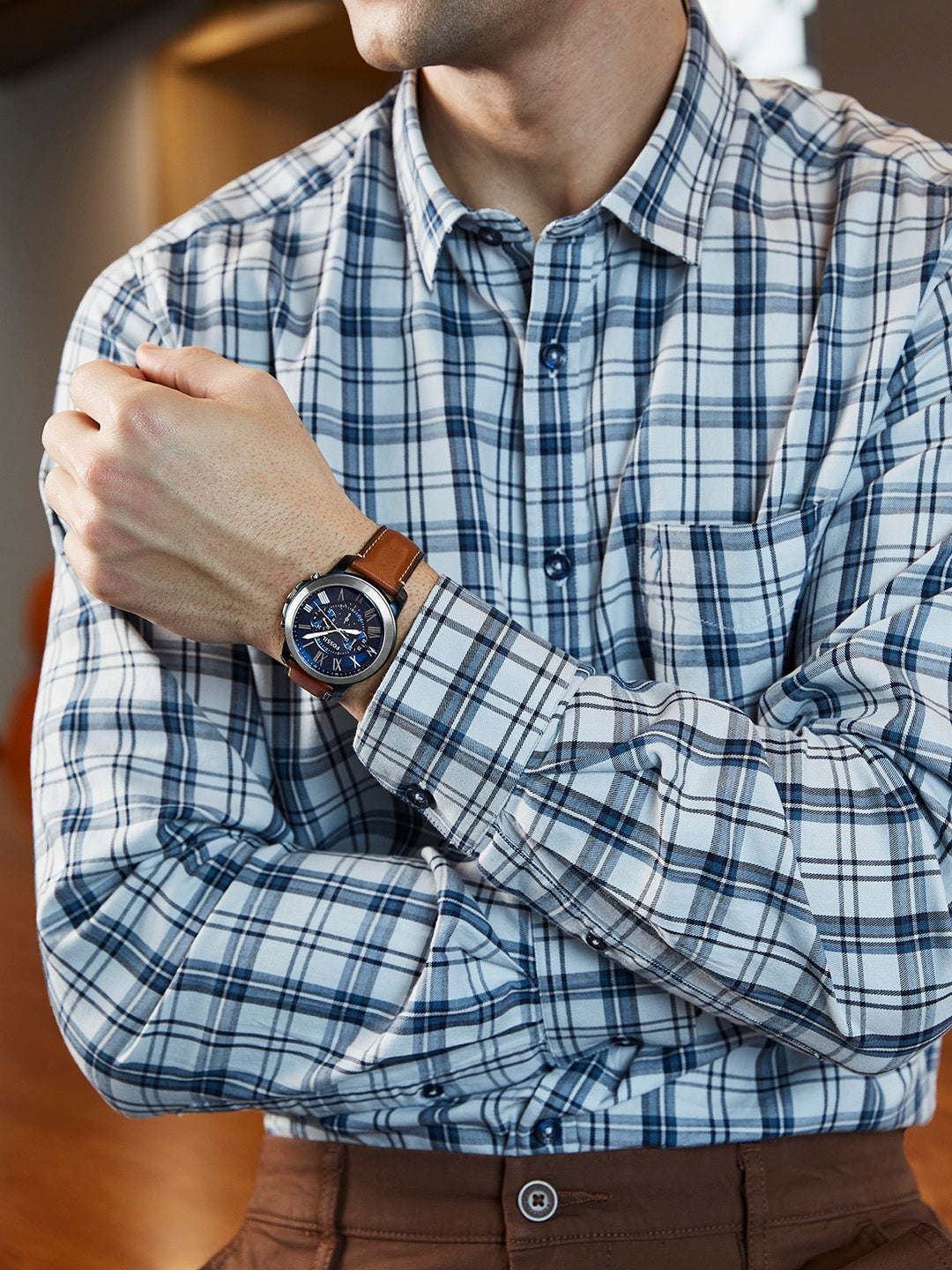 Fossil Grant Chronograph Blue Dial Brown Leather Strap Watch for Men - FS5151 Watches Fossil   