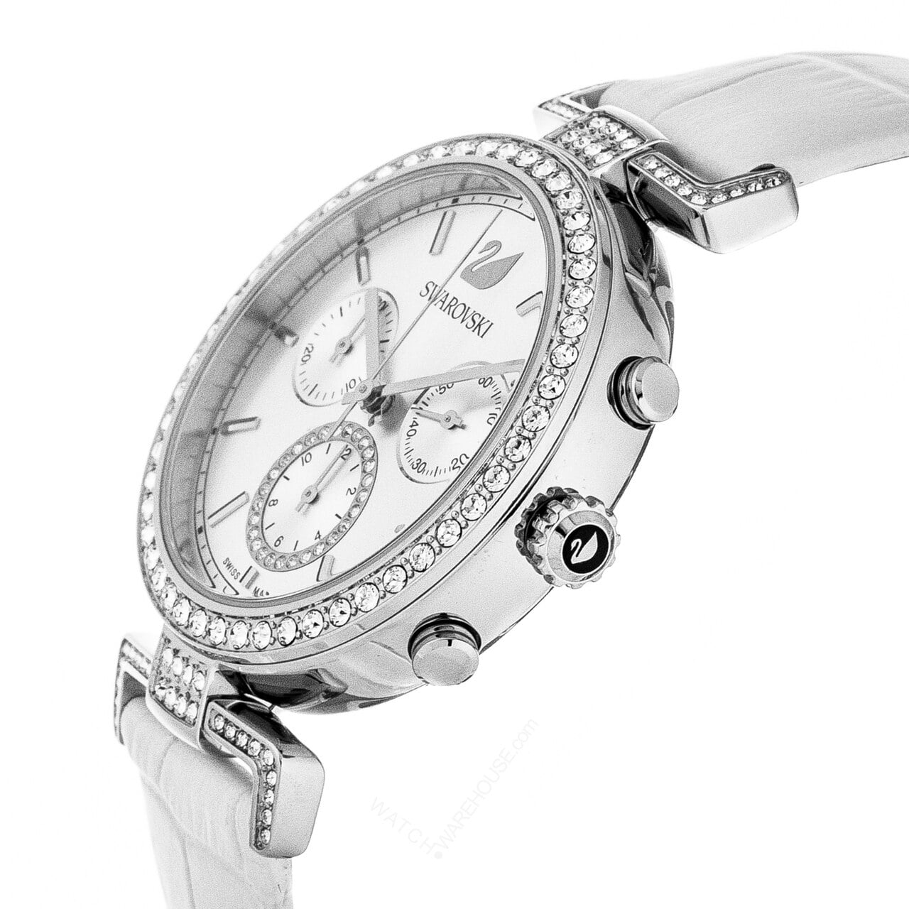 Swarovski Era Journey Silver Dial White Leather Strap Watch for Women - 5295346 Watches Swarovski   