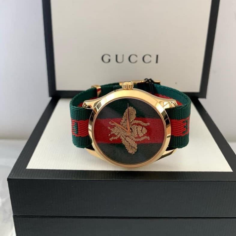 Gucci Le Marche des Merveilles Green & Red Dial Green & Red NATO Strap Unisex Watch - YA126487 Watches Gucci   