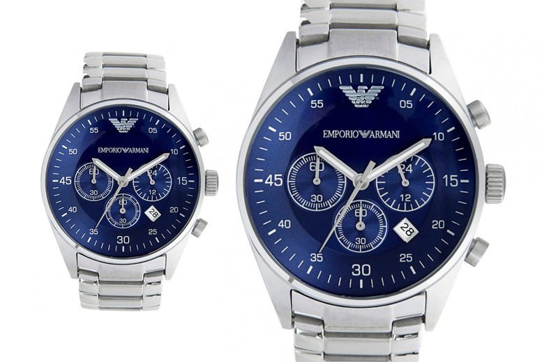 Emporio Armani Sportivo Chronograph Blue Dial Silver Stainless Steel Watch For Men - AR5860 Watches Emporio Armani   