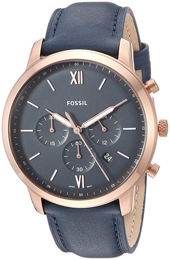 Fossil Neutra Chronograph Blue Dial Blue Leather Strap Watch for Men - FS5454 Watches Fossil   