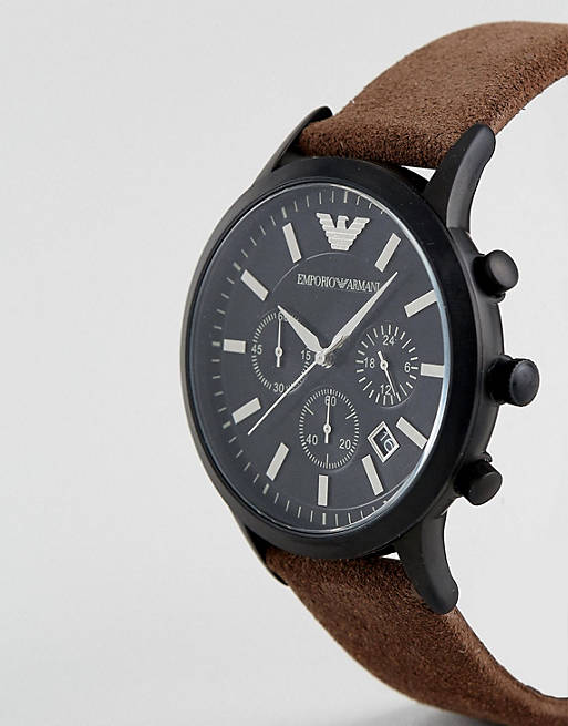 Emporio Armani Chronograph Black Dial Brown Leather Strap Watch For Men - AR11078 Watches Emporio Armani   