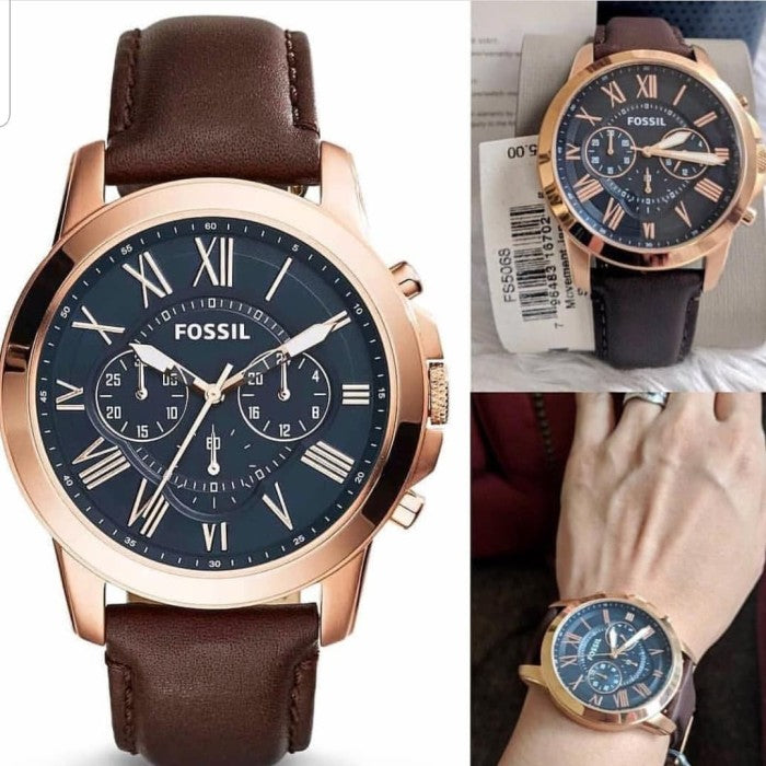 Fossil Grant Chronograph Blue Dial Brown Leather Strap Watch for Men - FS5068 Watches Fossil   