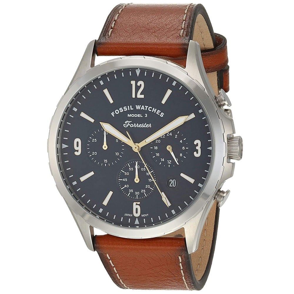 Fossil Forrester Chronograph Blue Dial Brown Leather Strap Watch for Men -  S5607 Watches Fossil   