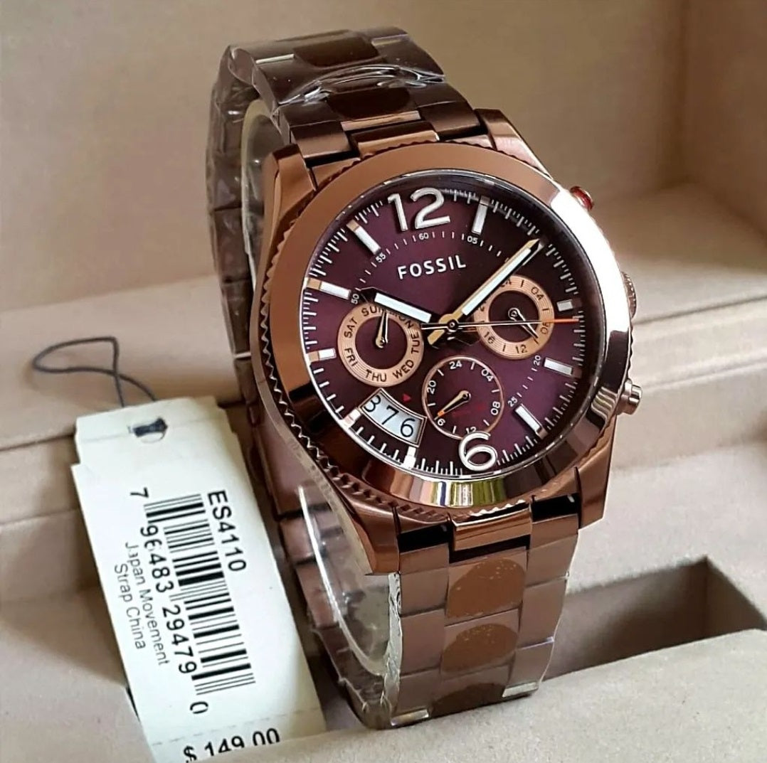 Fossil Perfect Boyfriend Multifunction Maroon Dial Maroon Steel Strap Watch for Women - ES4110 Watches Fossil   