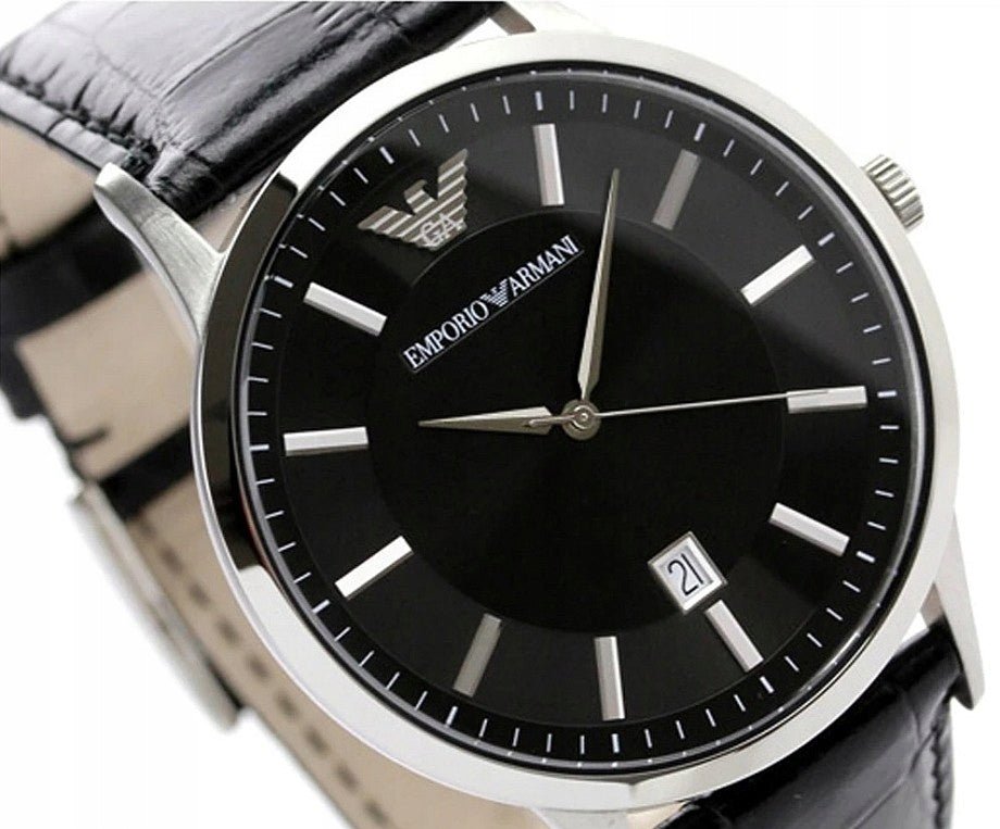 Emporio Armani Renato Black Dial Leather Strap Watch For Men - AR2411 Watches Emporio Armani   