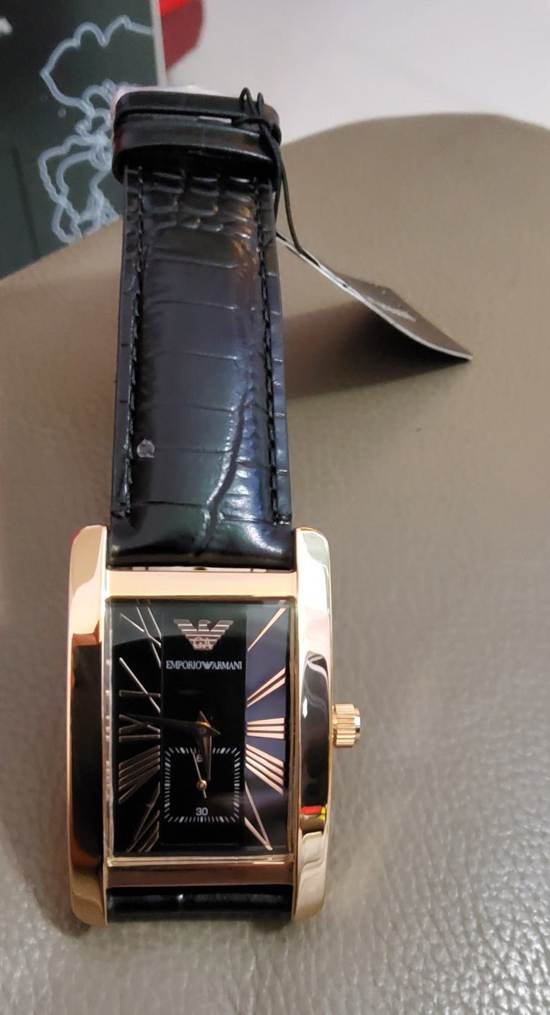 Emporio Armani Classic Black & Rose Gold Dial Black Leather Strap Watch For Men - AR0168 Watches Emporio Armani   