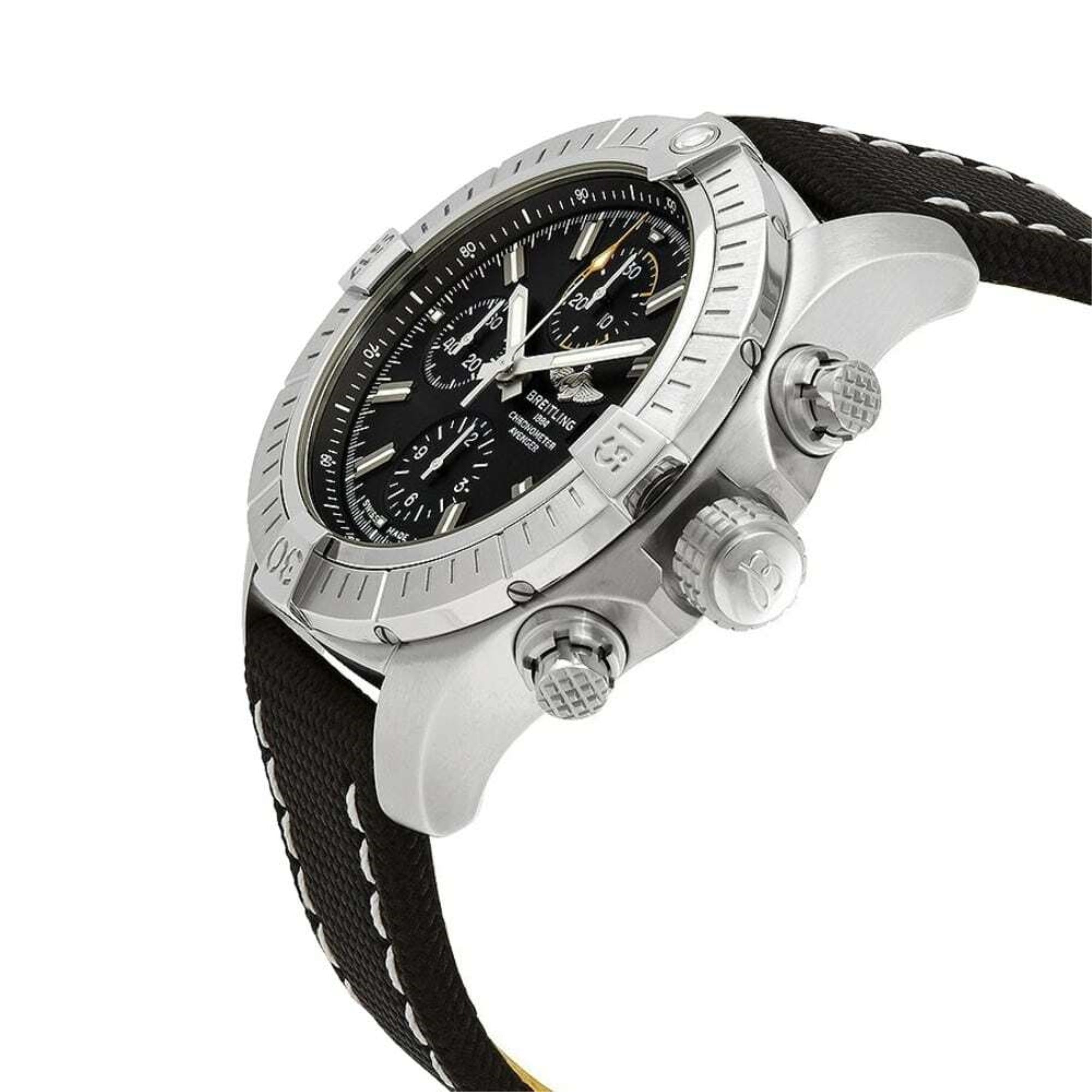 Breitling Avenger Chronograph 45mm Black Dial Black Leather Strap Watch for Men - A13317101B1X1 Watches Breitling   