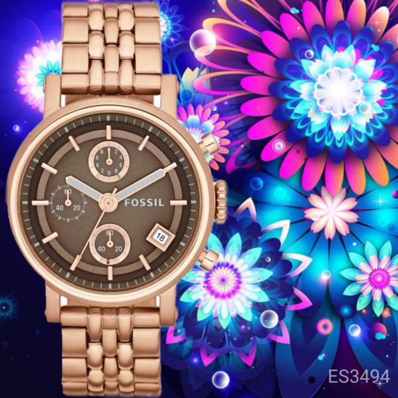 Fossil Boyfriend Chronograph Brown Dial Rose Gold Steel Strap Watch for Women - ES3494 Watches Fossil   