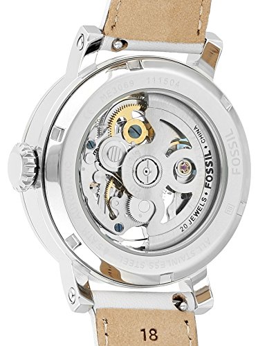 Fossil Boyfriend Automatic Skeleton Silver Dial White Leather Strap Watch for Women - ME3069 Watches Fossil   