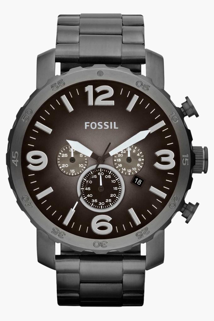 Fossil Nate Chronograph Gunmetal Dial Grey Steel Strap Watch for Men - JR1437 Watches Fossil   