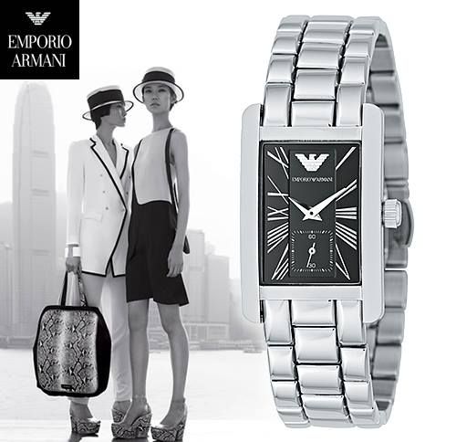 Emporio Armani Classic Black Dial Silver Stainless Steel Watch For Women - AR0157 Watches Emporio Armani   