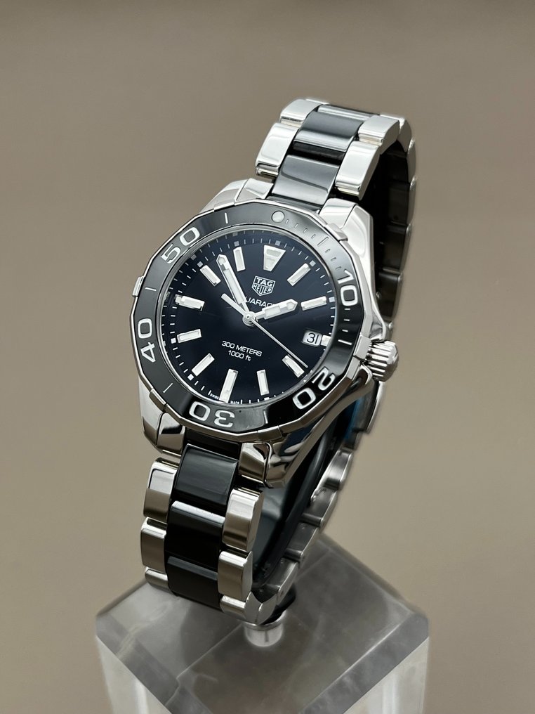 Tag Heuer Aquaracer Quartz 35mm Black Dial Two Tone Steel Strap Watch for Men - WAY131A.BA0913 Watches Tag Heuer   