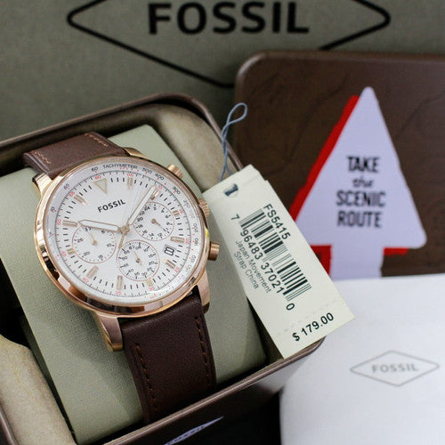 Fossil Goodwin Chronograph White Dial Brown Leather Strap Watch for Men - FS5415 Watches Fossil   