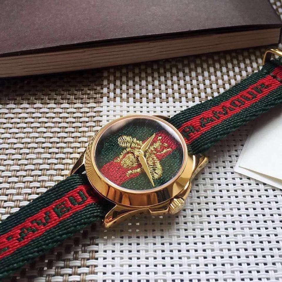 Gucci Le Marche des Merveilles Green & Red Dial Green & Red NATO Strap Unisex Watch - YA126487 Watches Gucci   