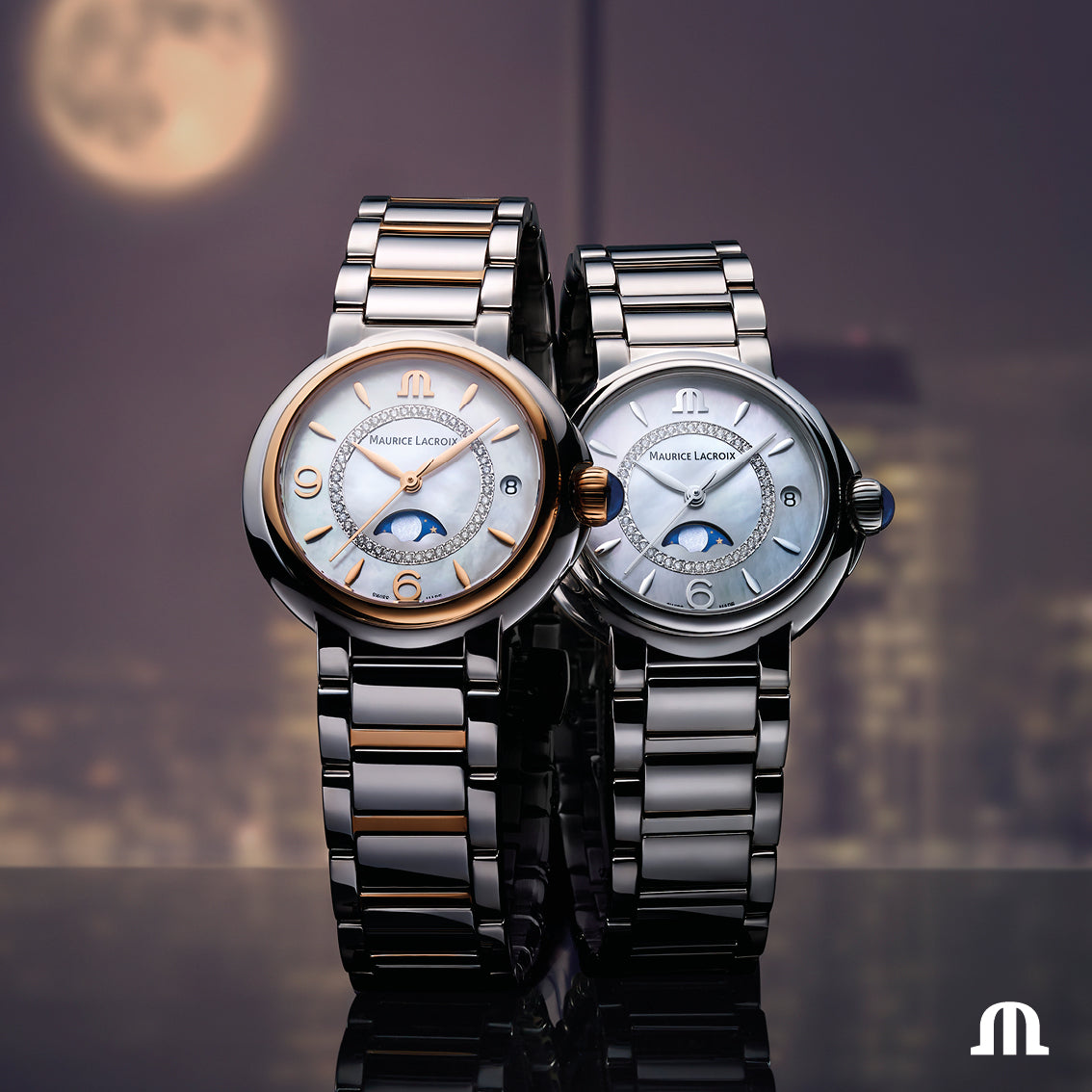 Maurice Lacroix Fiaba Moonphase White Mother of Pearl Dial Silver Steel Strap Watch for Women - FA1084-SS002-170-1 Watches Maurice Lacroix   