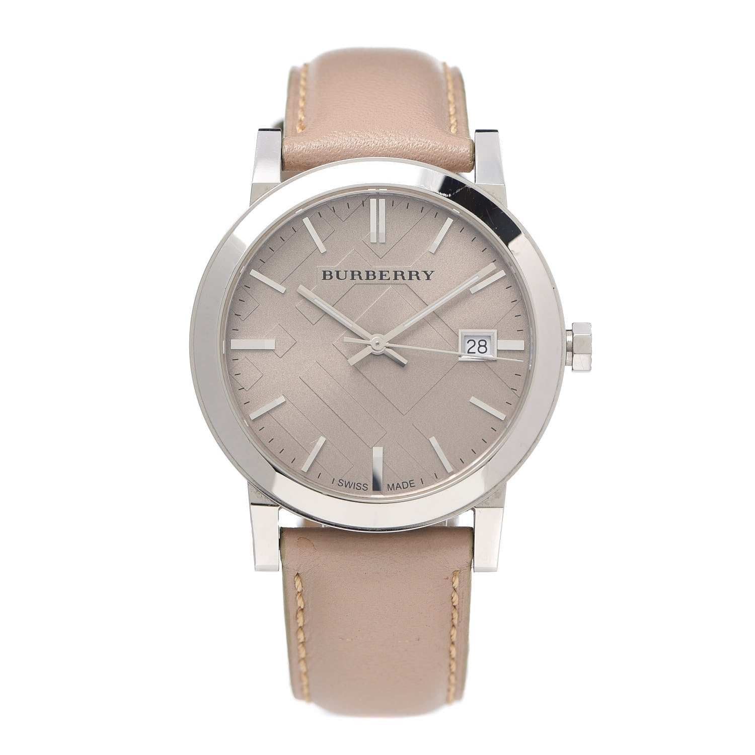 Burberry The City Silver Dial Beige Leather Strap Unisex Watch - BU9010 Watches Burberry   