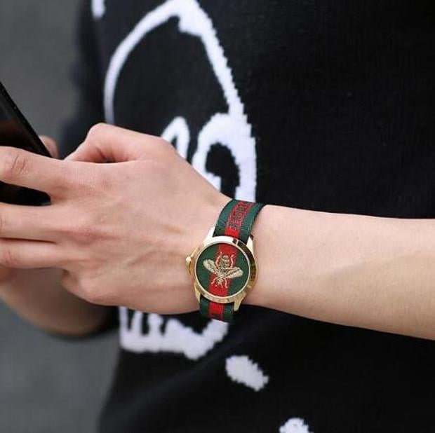 Gucci Le Marche des Merveilles Green & Red Dial Green & Red NATO Strap Unisex Watch - YA126487 Watches Gucci   