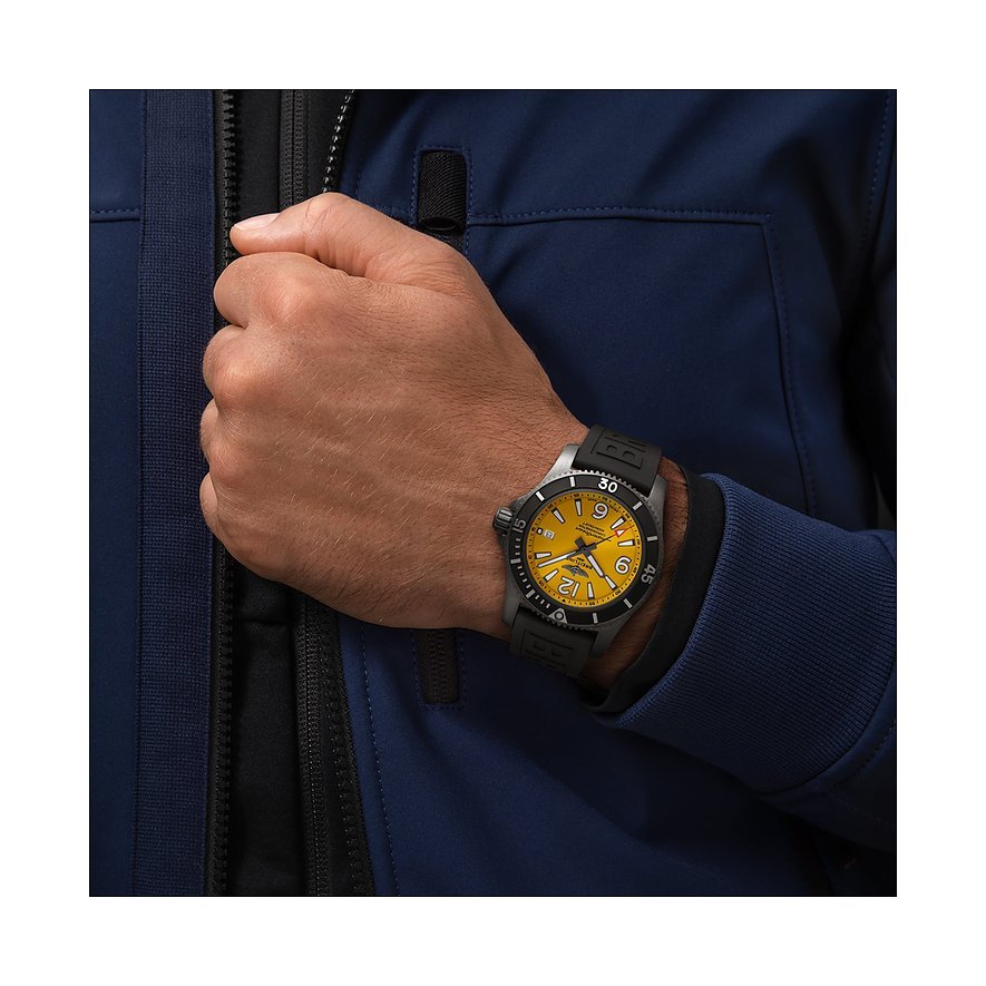 Breitling Superocean Automatic 46mm Yellow Dial Black Rubber Strap Watch for Men - M17368D71I1S1 Watches Breitling   