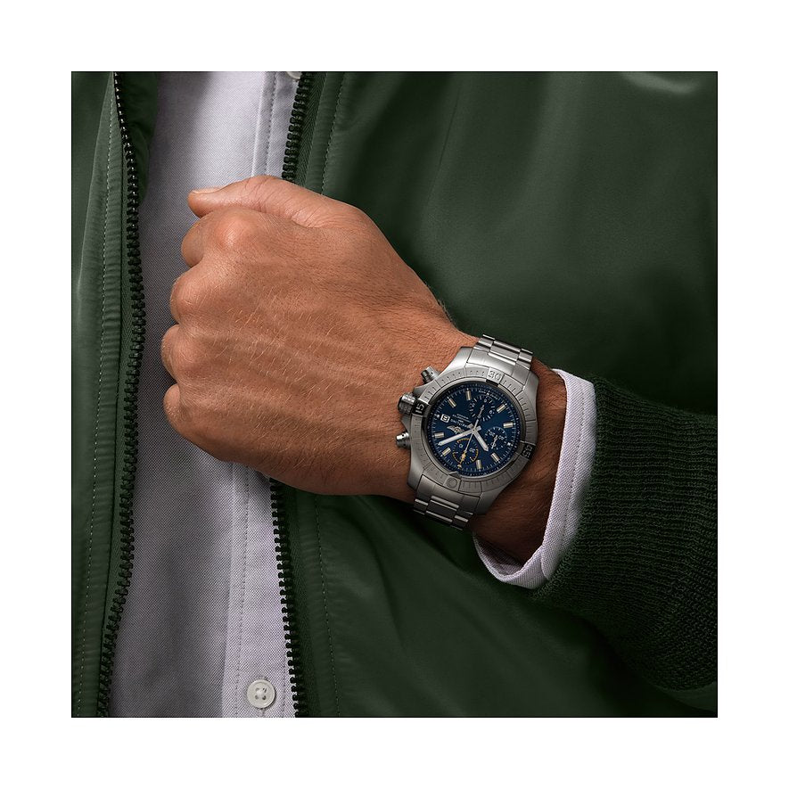 Breitling Avenger Chronograph 45mm Blue Dial Silver Steel Strap Watch for Men - A13317101C1A1 Watches Breitling   
