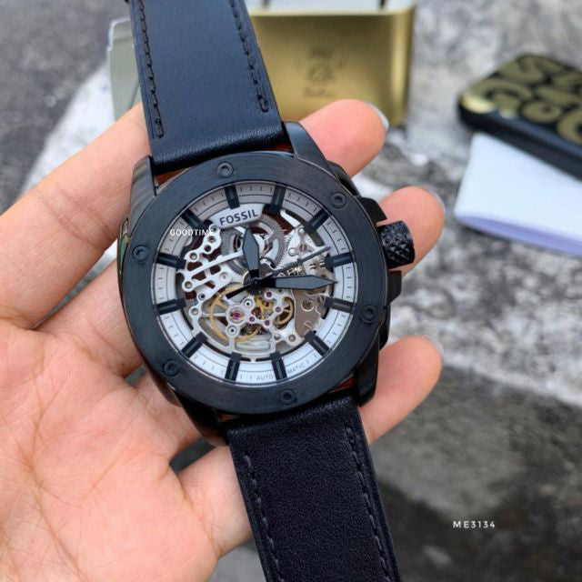 Fossil Modern Machine Automatic Skeleton Grey Dial Black Steel Strap Watch for Men - ME3134 Watches Fossil   