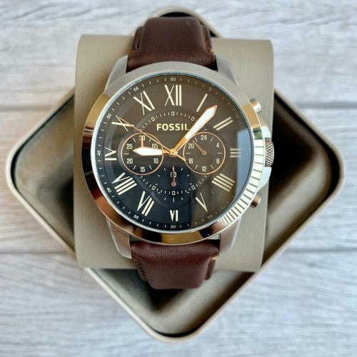 Fossil Grant Chronograph Black Dial Brown Leather Strap Watch for Men - FS4813 Watches Fossil   