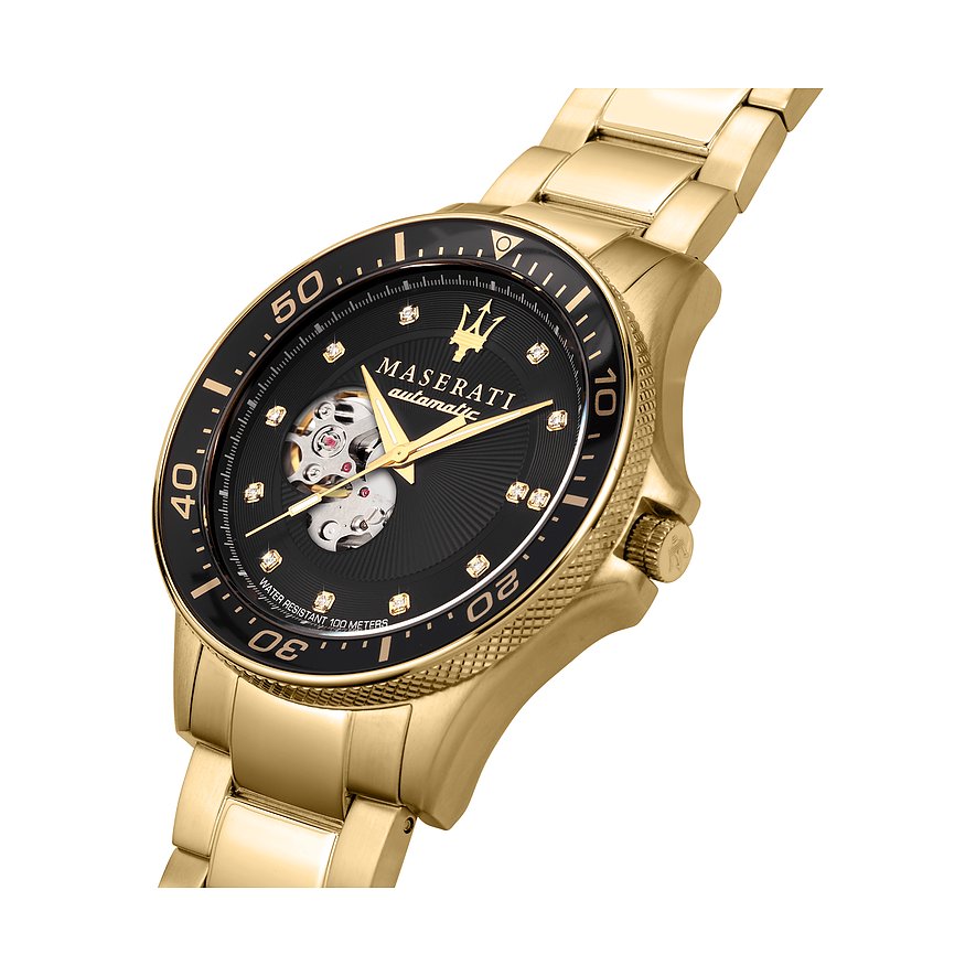 Maserati SFIDA Black Dial Yellow Gold Toned Stainless Steel Watch For Men - R8823140003 Watches Maserati   